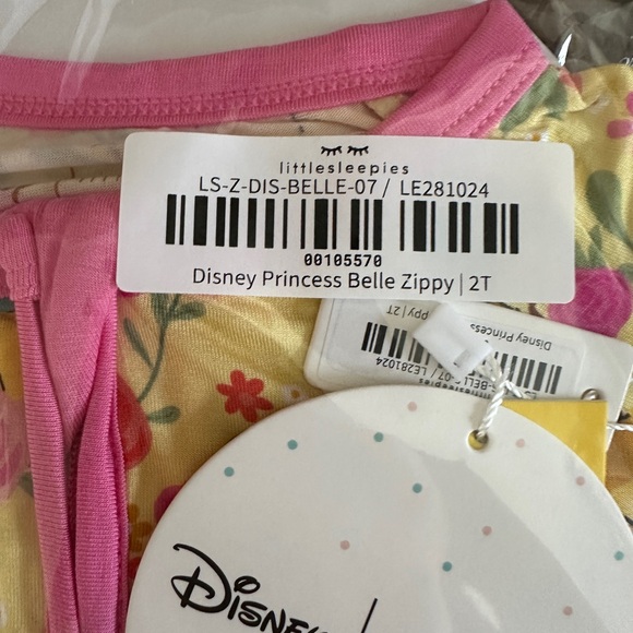 Little Sleepies SIZE 2t Disney Princess BELLE Zippy Beauty & Beast PJ Bamboo - Picture 2 of 2